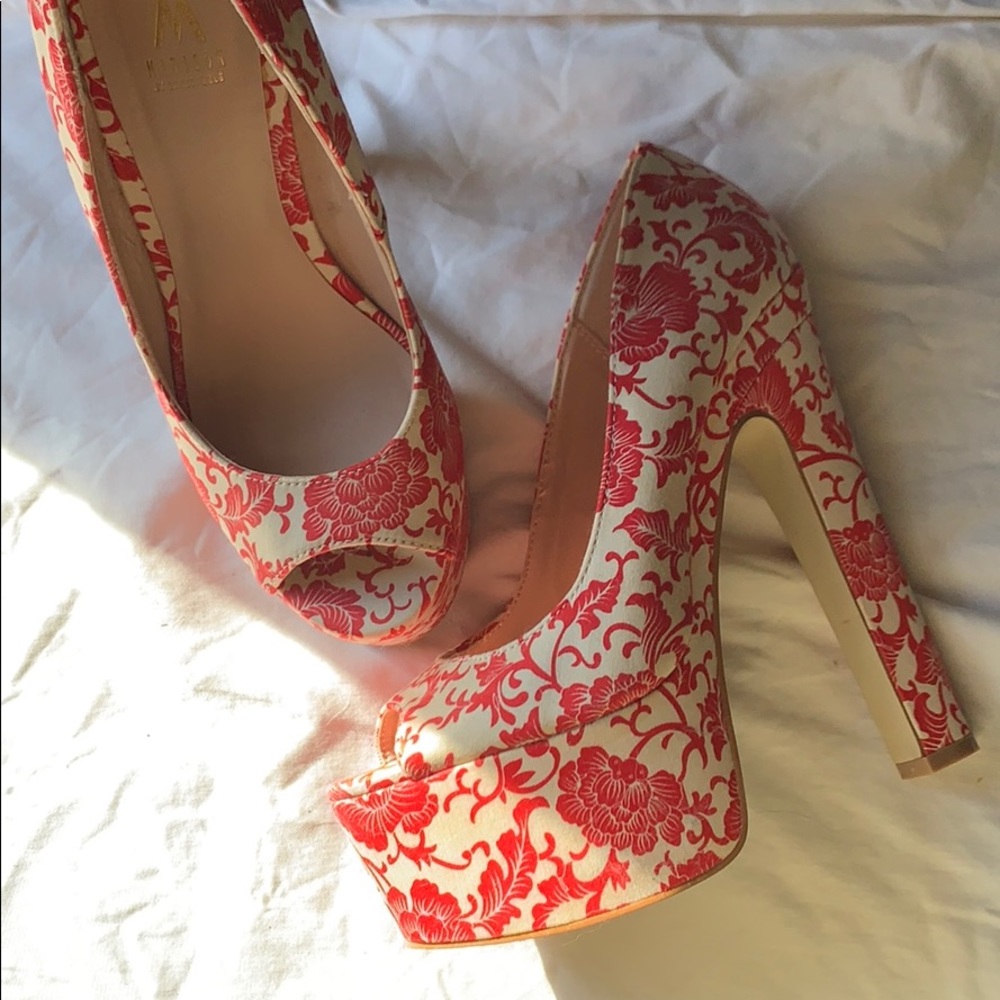 MADISON by Shoedazzle | Red Floral Peep Toe Pumps